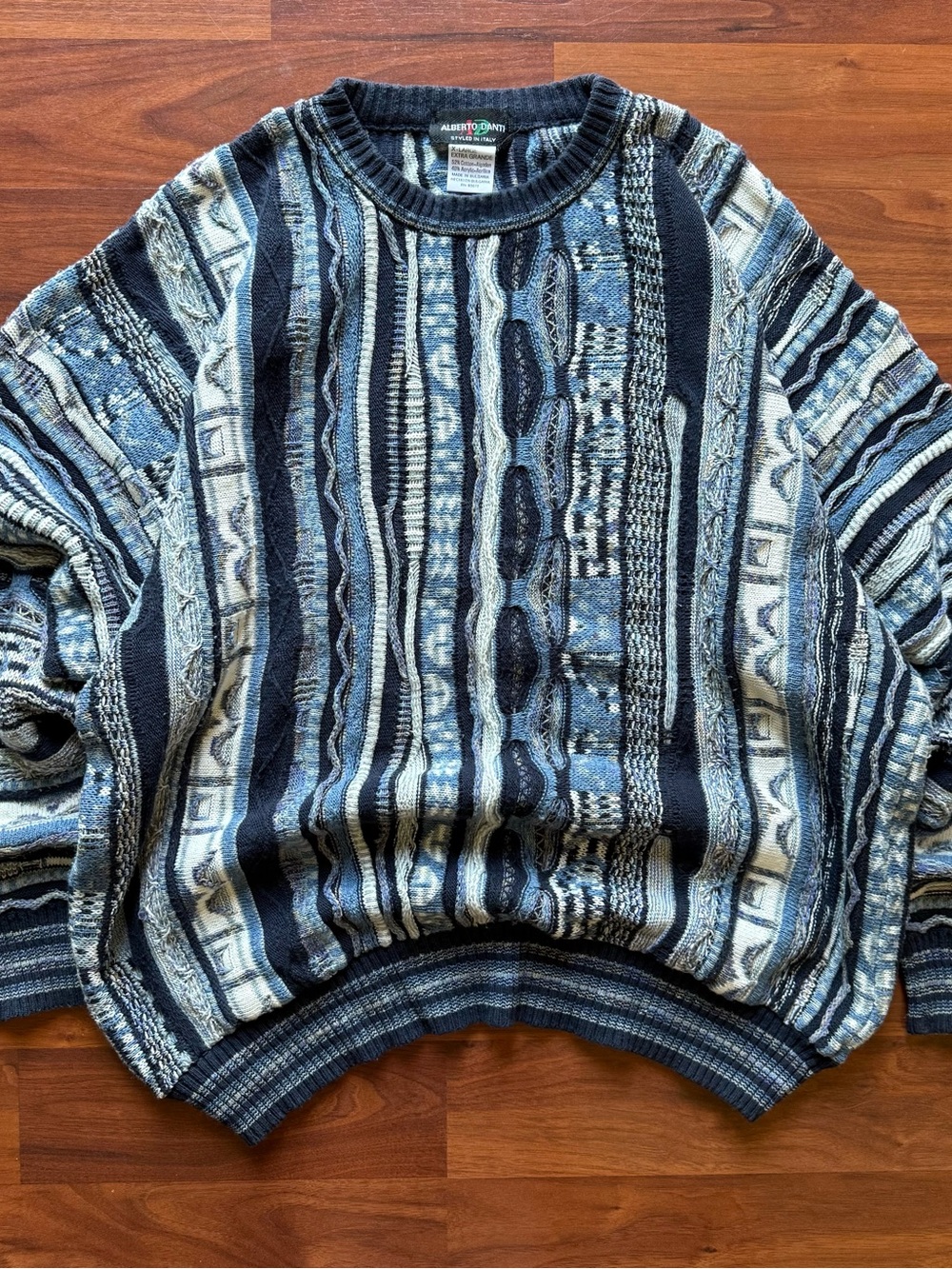 Vintage 90s Alberto Danti cable knit Coogi style sweater XL 3D textured knit